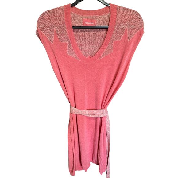 Zadig And Voltaire Rimo Metallic Knit Dress Tee Shirt Mini Coral Pink Size XS - Picture 6 of 16